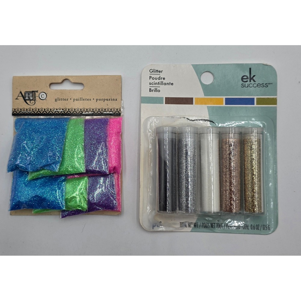 EK Success & Art-C Craft Glitter Set Metallic Vials & Bright Packets 2pc Bundle